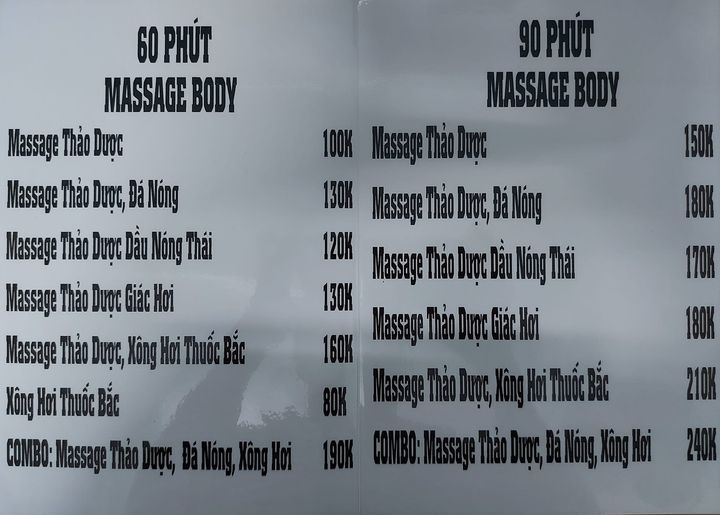 bảng giá massage người mù Văn Tài